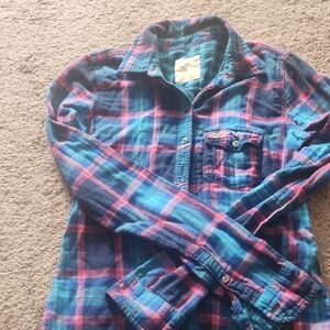 Hollister Blue & Pink Plaid Button-Down Shirt Y2k